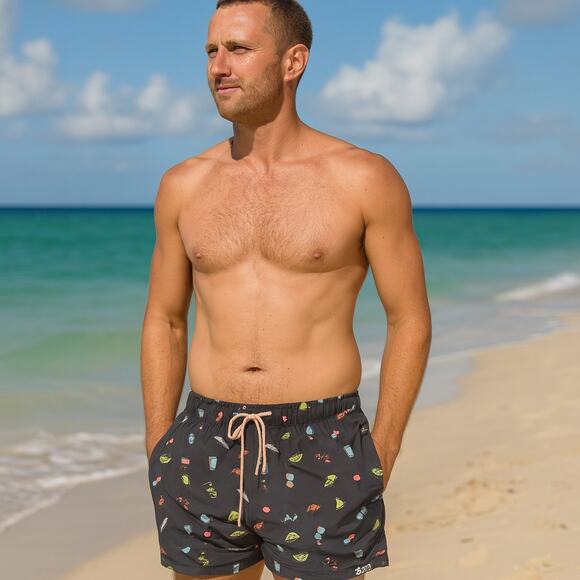 Saxx Men's SZ L Oh Buoy 2N1 Stretch Swim Volley 7" Swimwear With Liner Cocktails - Picture 1 of 9